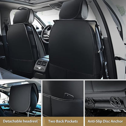 Nilight 5 Car Seat Covers Waterproof Faux Leather Cushions Universal Fit | 5 Passenger Cars Hyundai Honda Accord Kia Civic Corolla Camry CR-V RAV4 Fusion SUV Truck (Full Set, Black) - Image 3