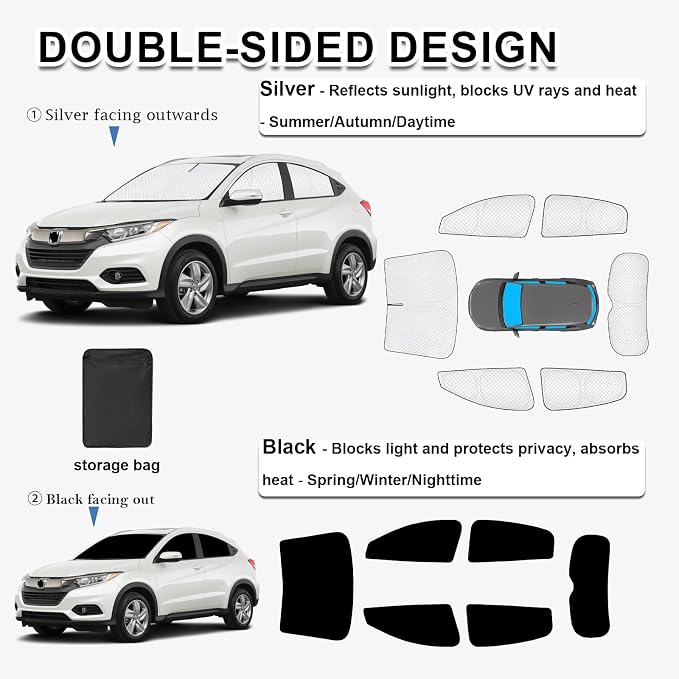 KMF 6pcs Thicken Sun Shades for Honda HR-V 2016-2022 Accessories (LX, EX, EX-L, Sport, Touring), HRV Sunshade Full Car Window Covers for Windshield Side Rear, UV Block and Blackout for Camping Outdoor - Image 4