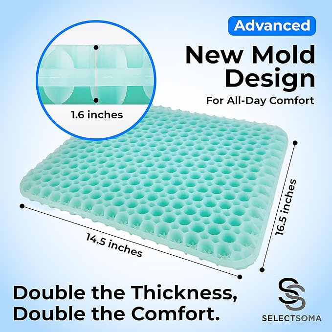 Gel Seat Cushion for Long Sitting, Pressure Relief for Sciatica, Tailbone, Coccyx & Back Pain, Office Chair, Wheelchair, Car & Truck – Standard Size Mint Green Gel - Image 3
