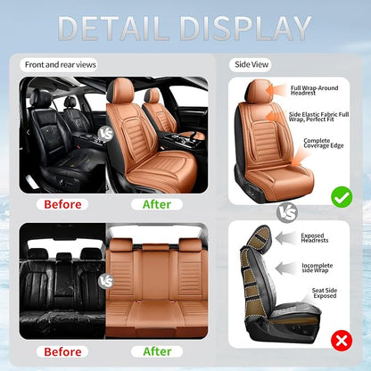 Fit FJ Cruiser Car Seat Covers for Toyota FJ Cruiser 2007-2013 2014 -Premium Leather, Waterproof，Breathable，All-Weather Seat Cushion Protecto & Airbag Compatible, Full Set Brown - Image 6