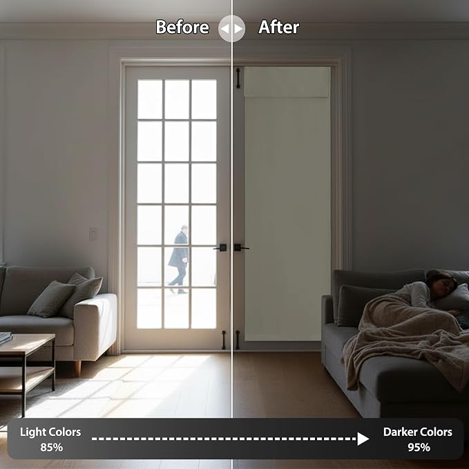 RYB HOME Blackout Door Curtains 80 inch Length, French Door Shades | Thermal Insulated, Self Adhesive, Privacy, For Patio Kitchen Front Entry Front Back Door Glass Window, W26 x L80, 1 Panel - Image 5