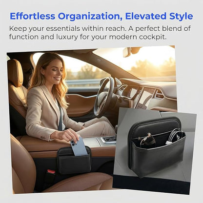 Car Seat Side Storage Bag, PU Leather Automotive Console Seat Gap Filler Organizer, Multifunctional Mini Vehicle Door Side Pouch for Phones, Keys, Wallets, Sunglasses (Black) - Image 3