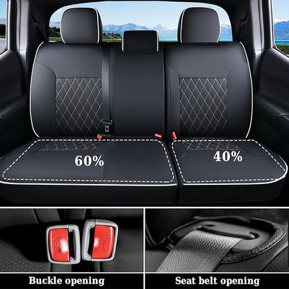Coverado Tacoma Seat Covers Full Set, Faux Leather Seat Covers Custom Fit for 2005-2015 Toyota Tacoma Double/Crew Cab Base Prerunner SR5 Limited TRD Sport Interior Covers (White Line) - Image 6