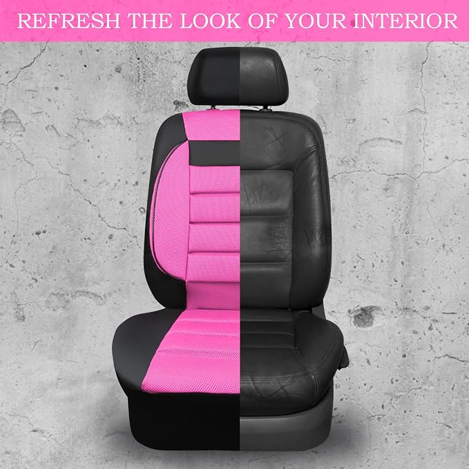 CAR Pass Leather 3D Foam Back Support Car Seat Covers Full Set Air Mesh Automotive Seat Covers, All Season Car Seat Cover Fit Automotive,SUV,Sedan,Van, Airbag Compatible Elegance (Black and Pink) - Image 5