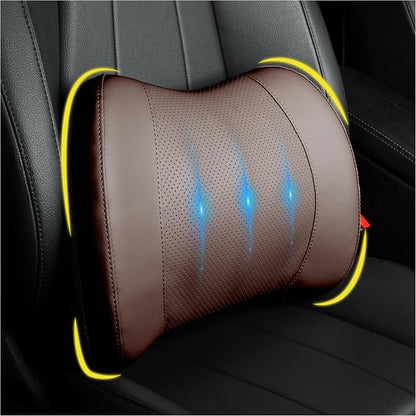 Lofty Aim Lumbar Support Pillow for Car, Car Seat Back Support for Driving | Memory Foam Car Lumbar Support for Driving Seat, Car Back Cushion, Adjustable Straps, Lower Back Pillow, PU Leather, Brown by LoftyAim