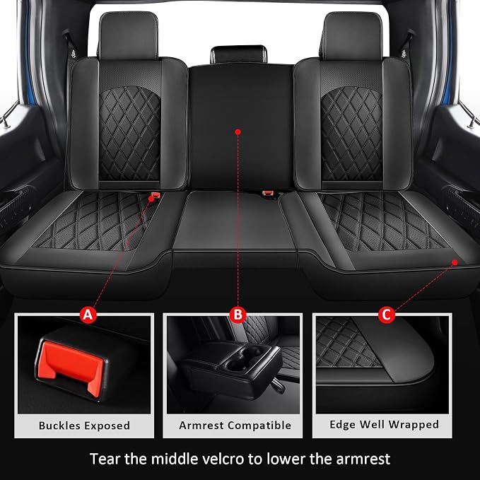 Truck Seat Covers for 2009-2026 Ram 1500/2500/3500,Curved Bench | Leather Ram Seat Cover,Waterproof Truck Seat Covers,Black Car Seat Covers,Heavy Duty Seat Covers With Split Bench 40/60 - Image 4