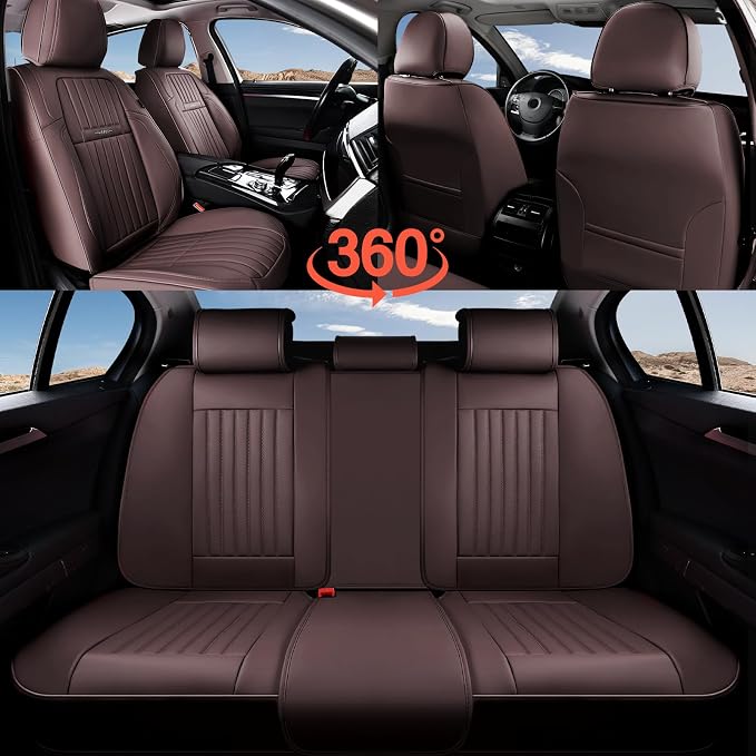 Coverado Car Seat Covers Full Set, Seat Covers for Cars, Car Seat Cover, Car Seat Protector, Leather Car Seat Cushion, Waterproof Car Seat Covers Front Seats and Back Fit for Most Cars(Coffee) - Image 8