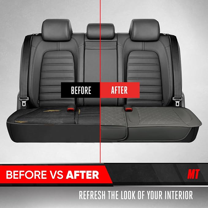 Motor Trend Rear Seat Cushion - Gray Diamond Stitched Faux Leather Rear Seat Cover for Cars, Trucks, SUVs - Padded, Waterproof, Non-Slip Back Seat Cover with Storage Pockets - Image 7
