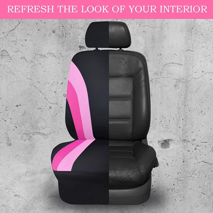 CAR PASS Line Rider Sporty Front Seat Covers,Pink Car Seat Covers Two Front Seats Only for Cute Women Girl, Airbag Compatible,Universal Fit Sedans,Cars,Vans,SUV,Truck(Black and Pink) - Image 6