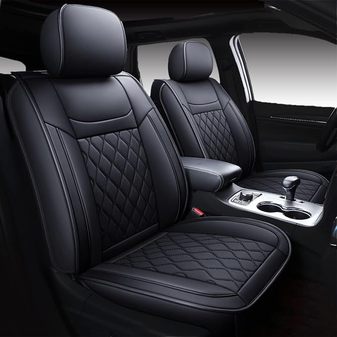 Huidasource Jeep Grand Cherokee Seat Covers, 2 Pieces Waterproof Leather Customized Car Seat Cushion Covers Protectors Compatible with Jeep Grand Cherokee 2011-2022 (2Pcs Front/Black) by Huidasource
