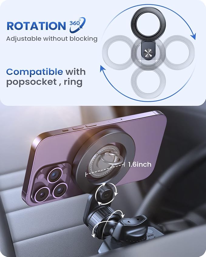 for MagSafe CD Phone Mount[Hollow Ring Design] Magnetic Phone Holder for Car CD Phone Holder Mount for iPhone 16 15 14 13 Pro Max Mini Plus MagSafe Case All Phones | Strong Magnetic CD Phone Holder Mount,Compatible with iPhone 17 16 15 14 13 Pro Max Mi... - Image 2