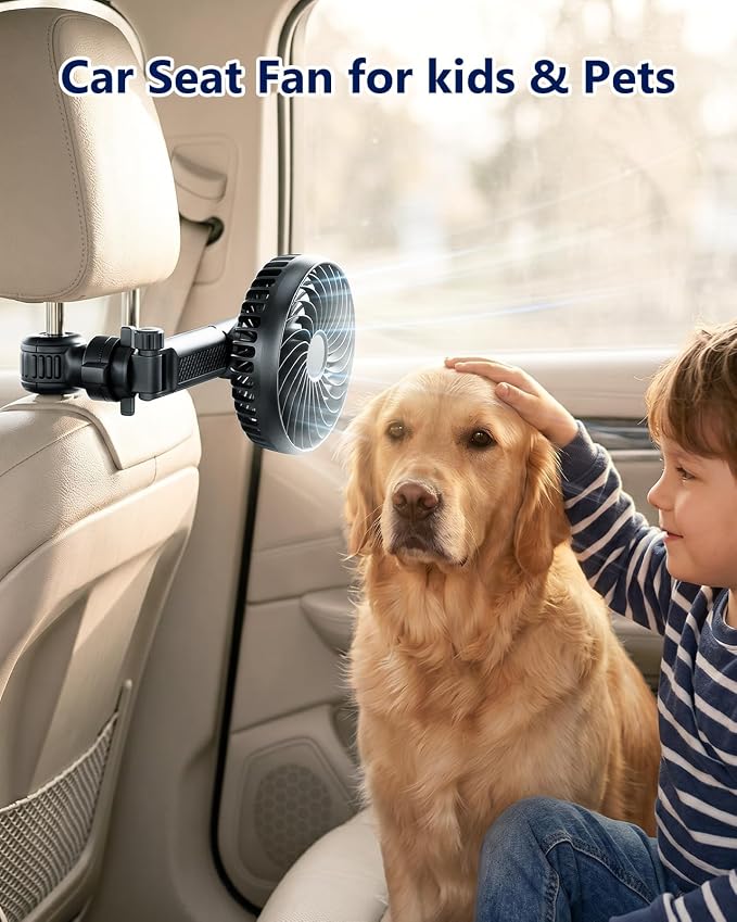 5000mAh Battery Fan for Car Windshield Sunroof Dashboard Headrest | 360° Rotatable 3 Speed Winds Car Window Fan with 2 Detachable Bases for SUV Van RV Pickup Truck Golf cart Camping Kitchen - Image 9