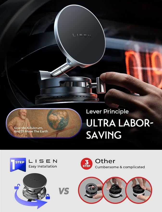 LISEN for 15W Magsafe Car Mount Charger, [Carbon Fiber] 360° Magnetic Wireless Car Charger, Suction Car Phone Mount for Car Accessories for Men, Car Phone Holder for iPhone 17 Pro Max 16 15 14 13 12 - Image 5
