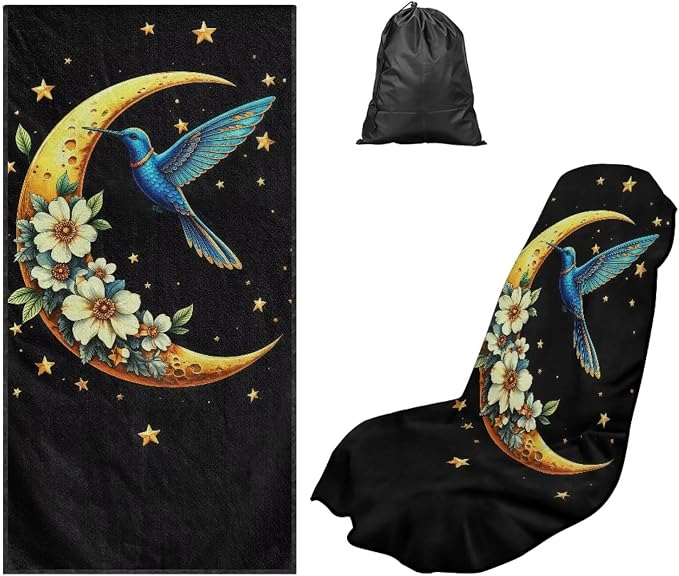 Hummingbird Moon Car Seat Cover Towel Automotive Front Seat Covers | Universal Non Slip Waterproof Sweat Protector with Storage Bag Hummingbird Car Interior Accessories Gym Yoga Beach Towel by YMPUDXFI