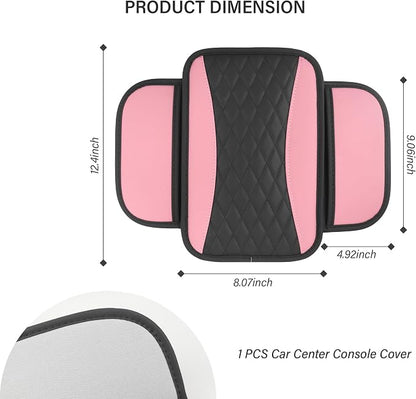 Leather Car Center Console Cover with Side Pockets,Stylish Car Decorations Interior Armrest Cover for Car Seat Organizer,Universal Center Console Protector Fit Car SUV Truck (Pink) - Image 2
