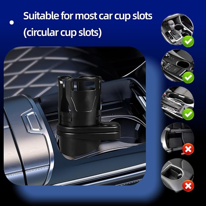 Car Cup Holder Expander, Black, 7.32 x 3.35 Inch | 2-in-1 Multifunctional, Adjustable Drink Holder, Universal Beverage Organizer, For Vehicle Console - Image 3