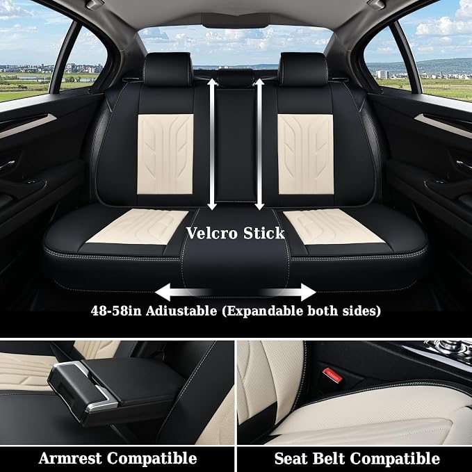 Coverado Seat Covers, Car Seat Covers Full Set, Leather Seat Covers for Cars, Automotive Seat Covers Car Seat Protector Car Accessories Fit for Most Sedans SUV Pick-up Truck(Black&Beige) - Image 6
