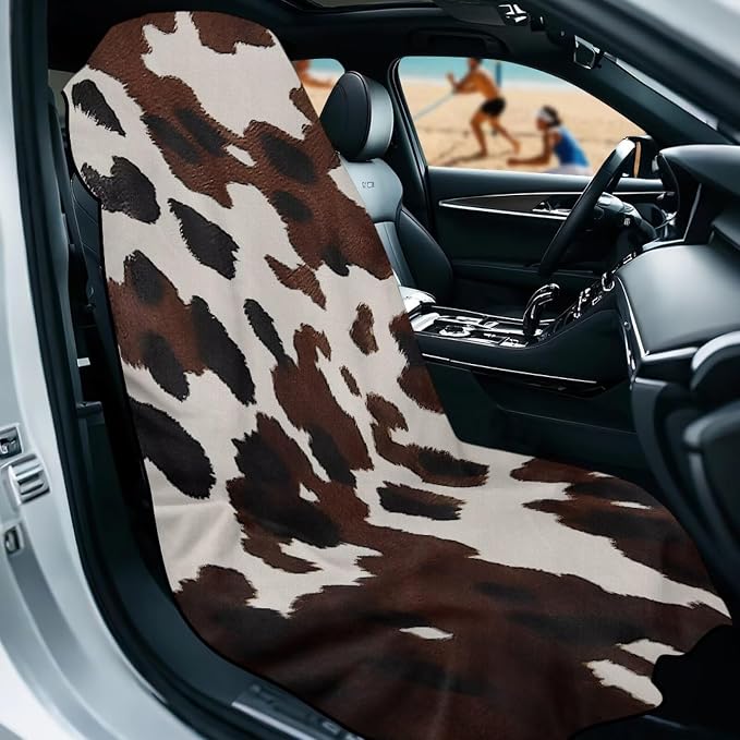 Cow Print Car Towel Seat Cover Breathable Front Seat Towel Cover with Storage Bag Cars Accessories Easy to Store for SUV Vans Sedans Trucks - Image 2