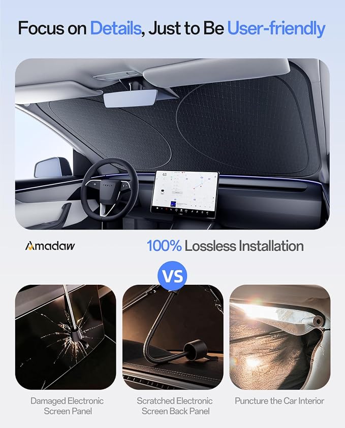 Windshield Sun Shade for Ford Mustang/Ranger 2000-2026, Custom Fit Sunshade, 100% UV Block & Heat Insulation, Foldable Car Sunshade with Storage Bag, Protect Interior Accessories - Image 6