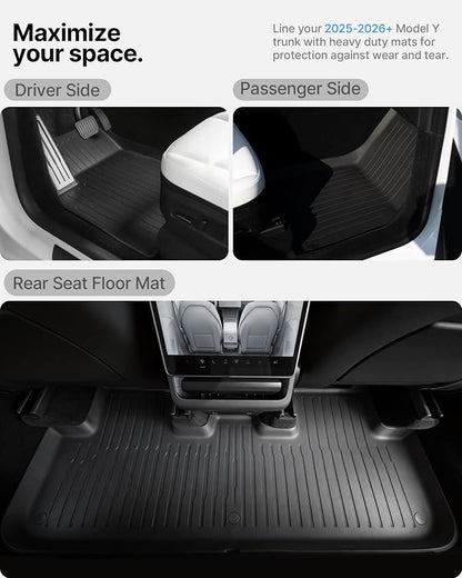 4 Pcs Floor Mats for Tesla Model Y Juniper Accessories 2025 2026 (Standard/Premium/Performance) 5-Seater, All Weather Custom Fit TPE Trunk Mats Cargo Liner Anti-Slip - Image 7