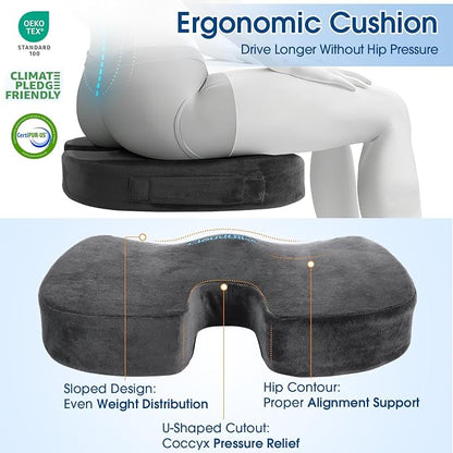 CloudBliss Ergonomic Seat Cushion & Lumbar Support Pillow Set, Grey, XL | Back Pain & Sciatica Relief, Memory Foam Support, Adjustable Straps, Machine Washable Velvet, Perfect for Office, Car, Gaming - Image 6