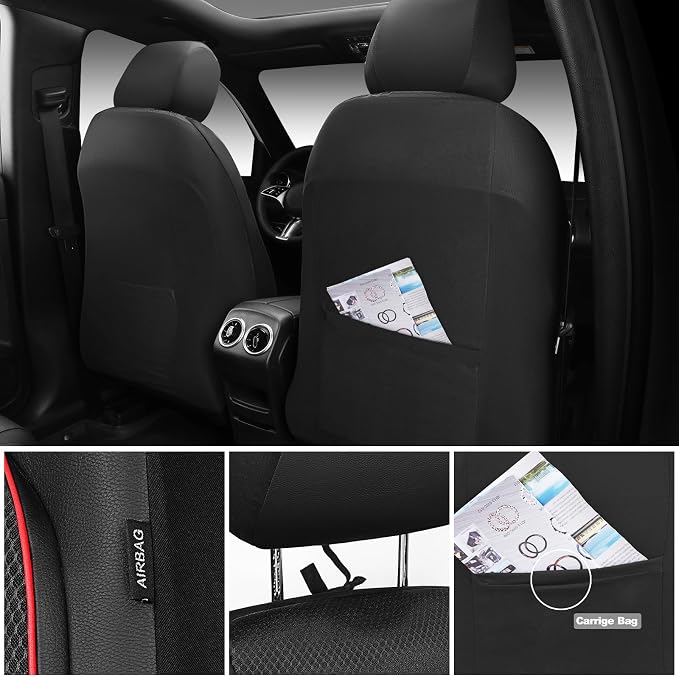 CAR PASS 3D Foam Leather Car Seat Covers Two Front Seats only, Air Mesh Thick Seat Covers, All Weather Car Seat Cover Comfort & Protection for Truck,SUV,Sedan,Van, Airbag Compatible Red - Image 4
