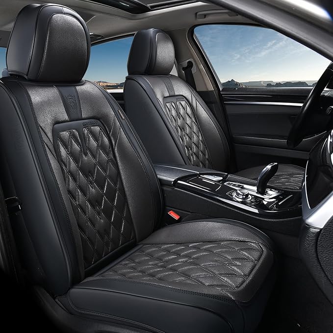 Coverado Car Seat Covers Full Set, 5 Seats Covers for Cars, Car Seat Covers Front Seats Back Seat Covers, Car Seat Protector Luxury Leathaire Waterproof Seat Cushions Universal Fit Most Cars Black - Image 2