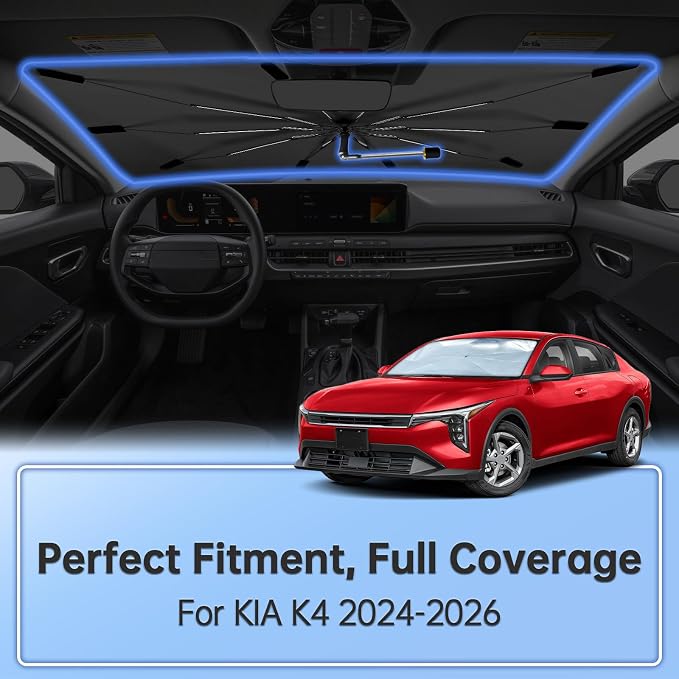 Windshield Sun Shade Umbrella for Kia K4 2024-2026 Front Window | Foldable Car Sunshade, 360 Rotation Automotive Interior UV Protection for Outdoor Parking, Keep Car Cool - Image 2