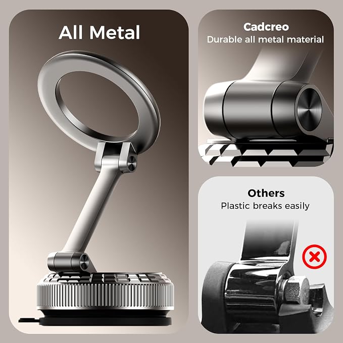 Metal Magnetic Car Phone Holder for Magsafe Phone, Dark Gray | 360° Adjustable Car Phone Mount, Suction Cup Phone Holders for Your Car for iPhone 17-12 Pro Max Air Plus & Android - Image 3