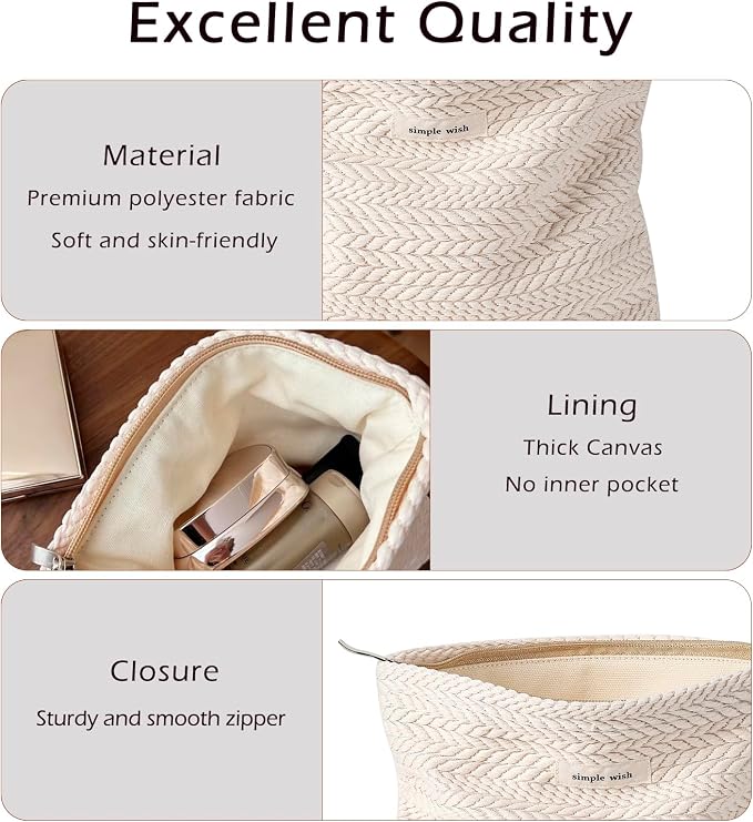 RSRSLEII Travel Makeup Bag, Cute Travel Toiletry Bag (01 Beige | Aesthetic Portable Cosmetic Bag with Zipper, Coquette Makeup Pouch, Skincare Bag Car Storage Bag for Women and Girls - Image 3