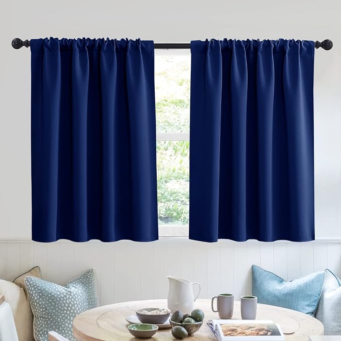 RYB HOME Short Blackout Curtains for Small Window Kitchen Bathroom Cafe RV | Sunmmer Heat Light Blocking, Privacy, Energy Saving, For Sunroom Laundry Room Stair Window, W52 x L36, Marine Blue, 2 Panels by RYBHOME