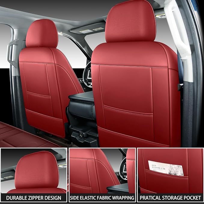 MINGBRON Full Set Car Seat Covers Custom Fit 2009-2026 Ford F150 Crew Cab, 2017-2026 F250 F350 F450 Super Duty Pick-up Truck, Automotive Vehicle Cushion Cover with Waterproof Leather（Red - Image 6