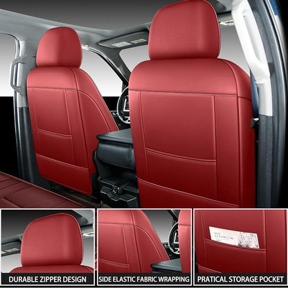 MINGBRON Full Set Car Seat Covers Custom Fit 2009-2026 Ford F150 Crew Cab, 2017-2026 F250 F350 F450 Super Duty Pick-up Truck, Automotive Vehicle Cushion Cover with Waterproof Leather（Red - Image 6