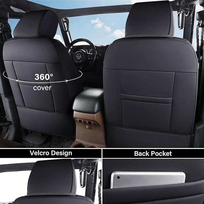 Coverado Seat Covers 4-Door Fullset for Jeep Wrangler, Waterproof Car Seat Covers for Truck Automotive Seat Covers Custom Fit for 2007-2017 Jeep Wrangler JK（Black） - Image 3