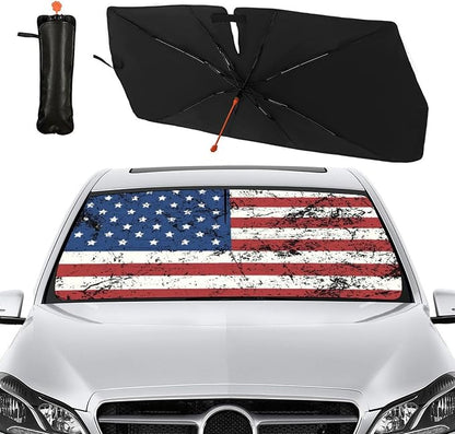 Socira American Flag Car Windshield Sun Shade Umbrella Patriot Sunshade | Foldable Front Window America Auto Windshield Sunshade Covers USA Car Accessories Protect from Sun Rays Heat 57'' X 30'' - Image 8