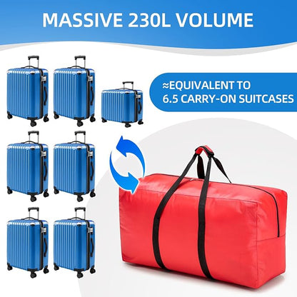 Extra Large travel duffel bag with Strong Handles, 230L Waterproof duffel bag, Durable Zippers, Extra Large Storage Totes for Space Saving and Moving Supplies, Red - Image 7