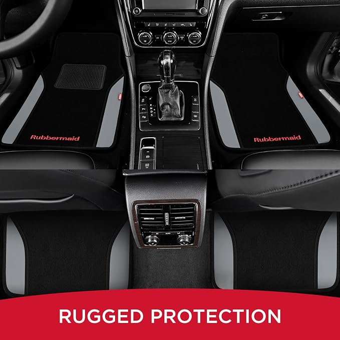 Rubbermaid Car Mats, Carpeted Floor Car Mat with Faux Leather & Built-in Heel Pad, Two-Tone Car Rug Floor Mats, Stylish Carpeted Floor Mats for Cars, Trucks & SUVs Gray Color - Image 7
