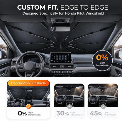 [2026 Upgraded] DooGooCoo Windshield Sun Shade Umbrella for Honda Pilot 2015-2025 2026 [100% Sunlight Blocked, Cooling Ice Crystal] Sunshade for Car Windshield for Pilot Sun Shade, Custom Fit Pilot. - Image 5