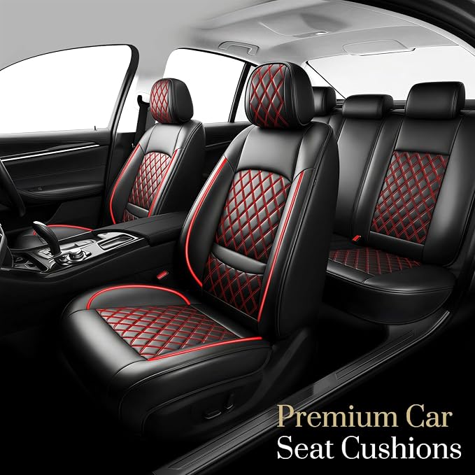 Fit for CH-R Car Seat Covers Compatible with Toyota CHR 2018-2022 - Waterproof Breathable Leather Automotive Seat Cushions Protector, Airbag Compatible, Full Set 5 Seats(Redline) - Image 3