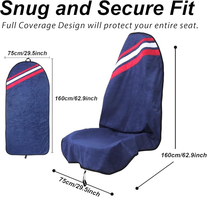Sweat Towel Car Seat Cover Protector Front Seats for Gym Workout, Running, Swimming, Beach and Hiking, Waterproof Universal Seat Cover for Car, Trucks, Van & SUV (1, Navy Blue, Front) - Image 6