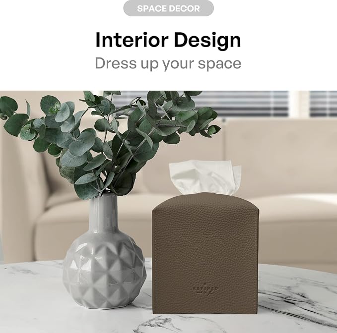 Carrotez Tissue Box Cover, [Refined] Modern PU Leather Square Tissue Box Holder - Decorative Holder/Organizer for Bathroom Vanity Countertop, Night Stands, Office Desk & Car 5"X5"X5" - Cocoa Brown - Image 4