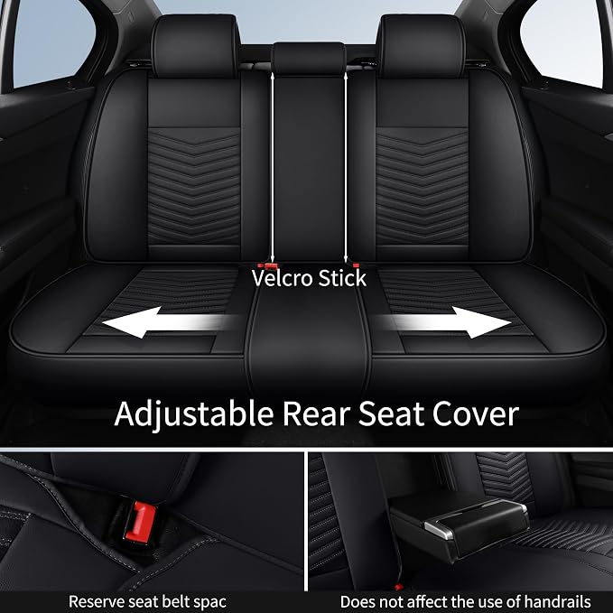HChengkikz Nappa Leather Car Seat Covers Full Set, Black Car seat Protector 5 Seats, Waterproof Car Seat Cushion, Universal Automotive Seat Covers Fit for SUV Truck Pick-up Sedan, Front and Rear | Easy Maintenance, Airbag Compatible, Universal Fit For ... - Image 7
