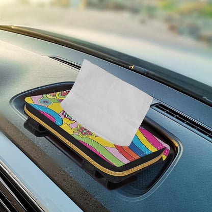 Biyejit Car Tissue Holder, Hippie Flowers Sun Visor Napkin Holder, Car Visor Tissue Holder, PU Leather Backseat Tissue case Holder for car, Vehicle - Image 5