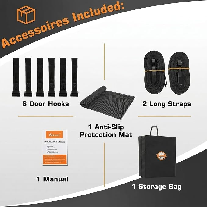 Sailnovo 20 Cu Ft Rooftop Cargo Carrier, Waterproof Soft Shell Roof Bag | Fits Vehicle with/without Rack, Anti-Slip Mat, 6 Reinforced Straps, 6 Door Hooks, Ideal for Camping and Road Trips - Image 9