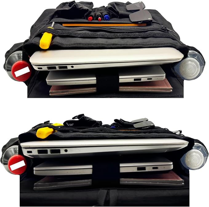 Front & Seat back organizer with dedicated tablet and 15.6 IN laptop storage stabilizers external stabilizing side straps soft adjustable shoulder straps hardened buckle (Black) - Image 5