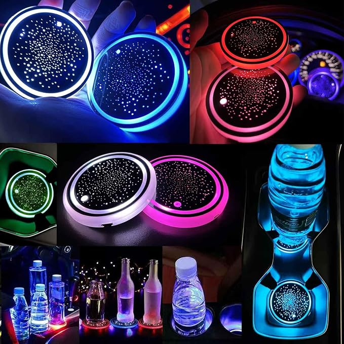 2PCS LED Car Cup Holder Lights, Light up Car Coasters for Cup Holders | 7 Colors Changing USB Charging Mat Waterproof Cup Pad, Car Gifts for Men & Women - Image 4