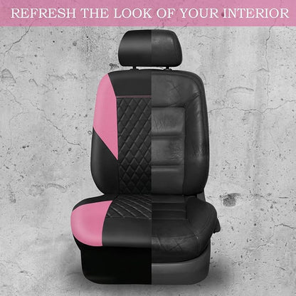 CAR PASS Pink Leather Seat Covers,Girly Quilting Pretty Cute Car Seat Cover with 5mm Composite Sponge Inside,Airbag Compatible, Universal Fit for Most Sedan,SUV,Vans(Full Set,Pink) - Image 5