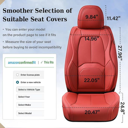 Coverado Seat Covers, Car Seat Covers Front Seats, Premium Nappa Leather Seat Covers for Cars, Waterproof Car Seat Protector with Lumbar Support, Front Seat Covers Universal Fit for Most Cars (Red) - Image 7