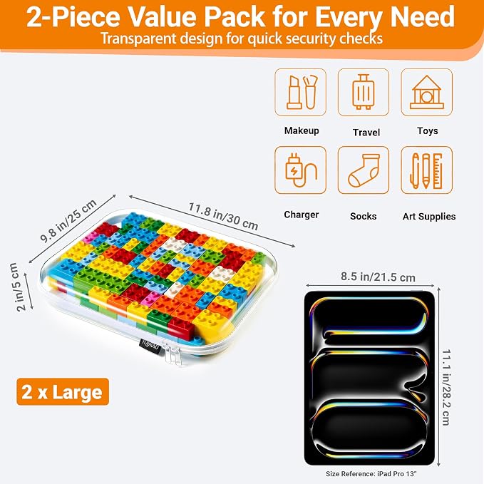 YQBRAO Clear Hard Shell Storage Organizer Set, 2-Pack, White | Two large rigid PET organizers for travel, beauty, office supplies and everyday storage - Image 4