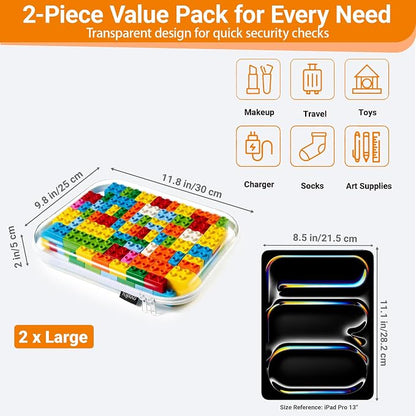 YQBRAO Clear Hard Shell Storage Organizer Set, 2-Pack, White | Two large rigid PET organizers for travel, beauty, office supplies and everyday storage - Image 4